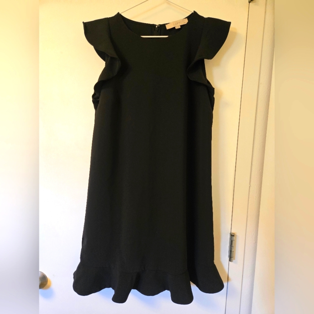 EUC Loft Black Ruffle Sleeve Dress